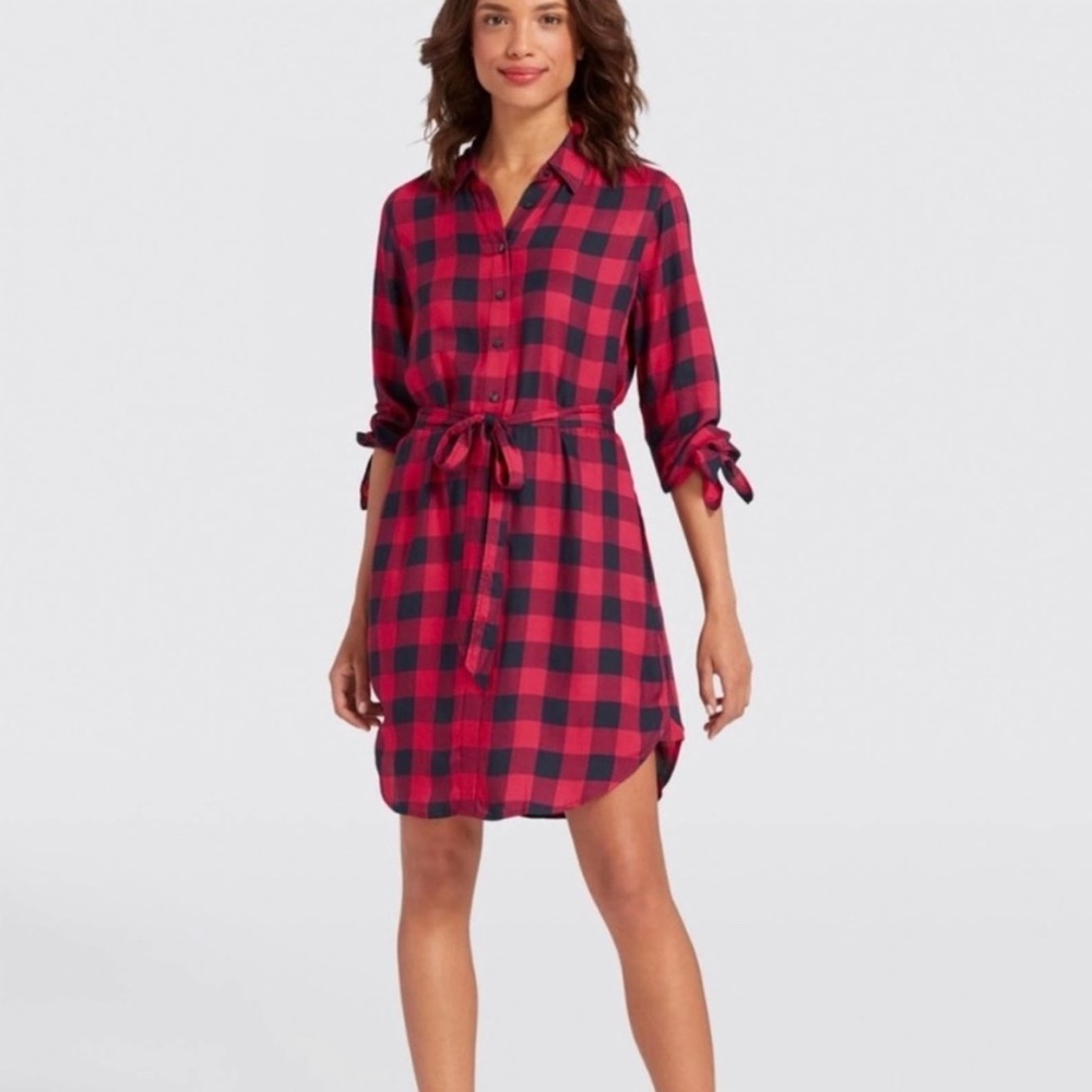 Draper James Buffalo Plaid Tie Sleeve Shirt Dress size 6